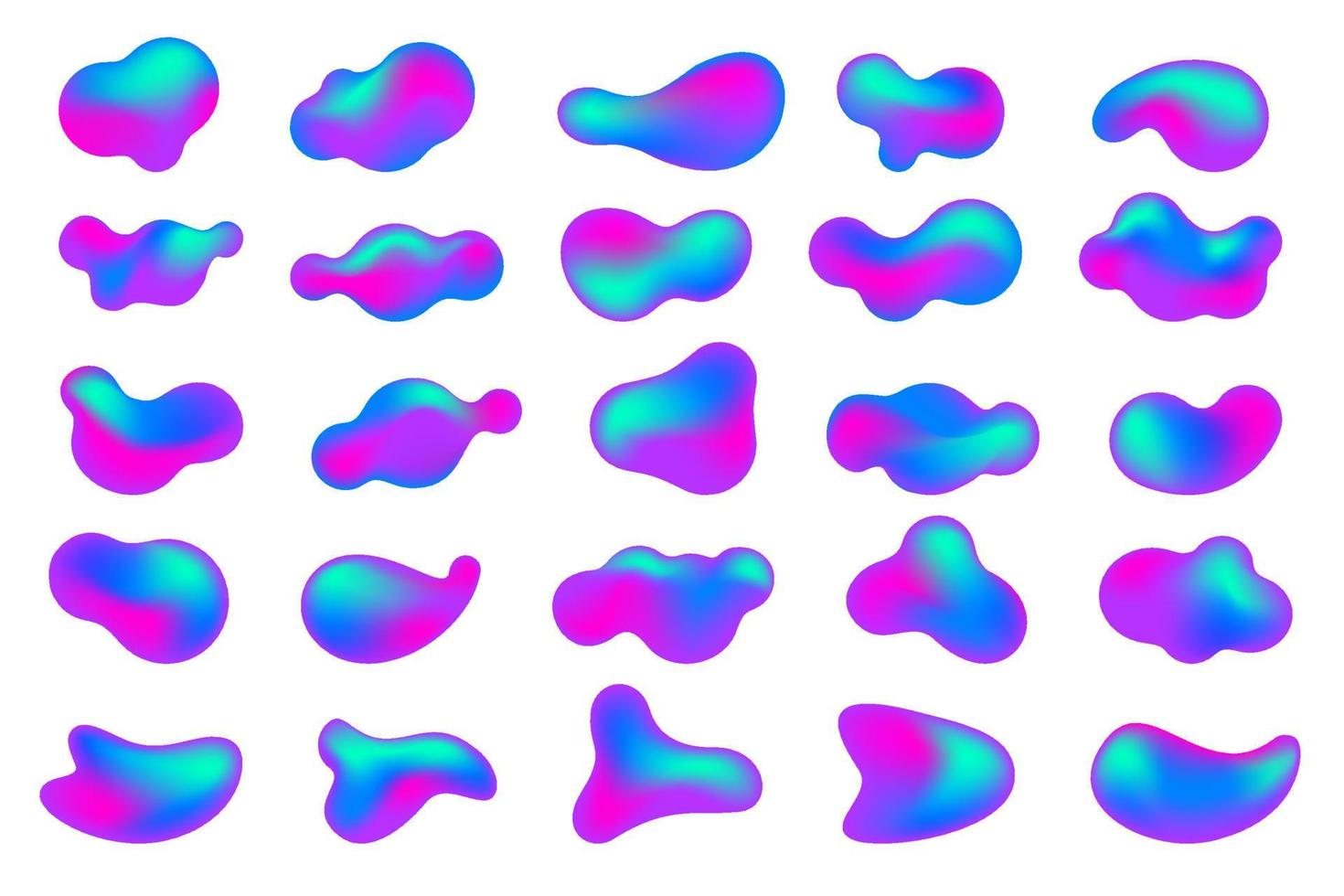 Gradient blob shapes set. Abstract organic random forms. Liquid fluid backgrounds. Amoeba bubbles and splashes. Vector memphis elements.