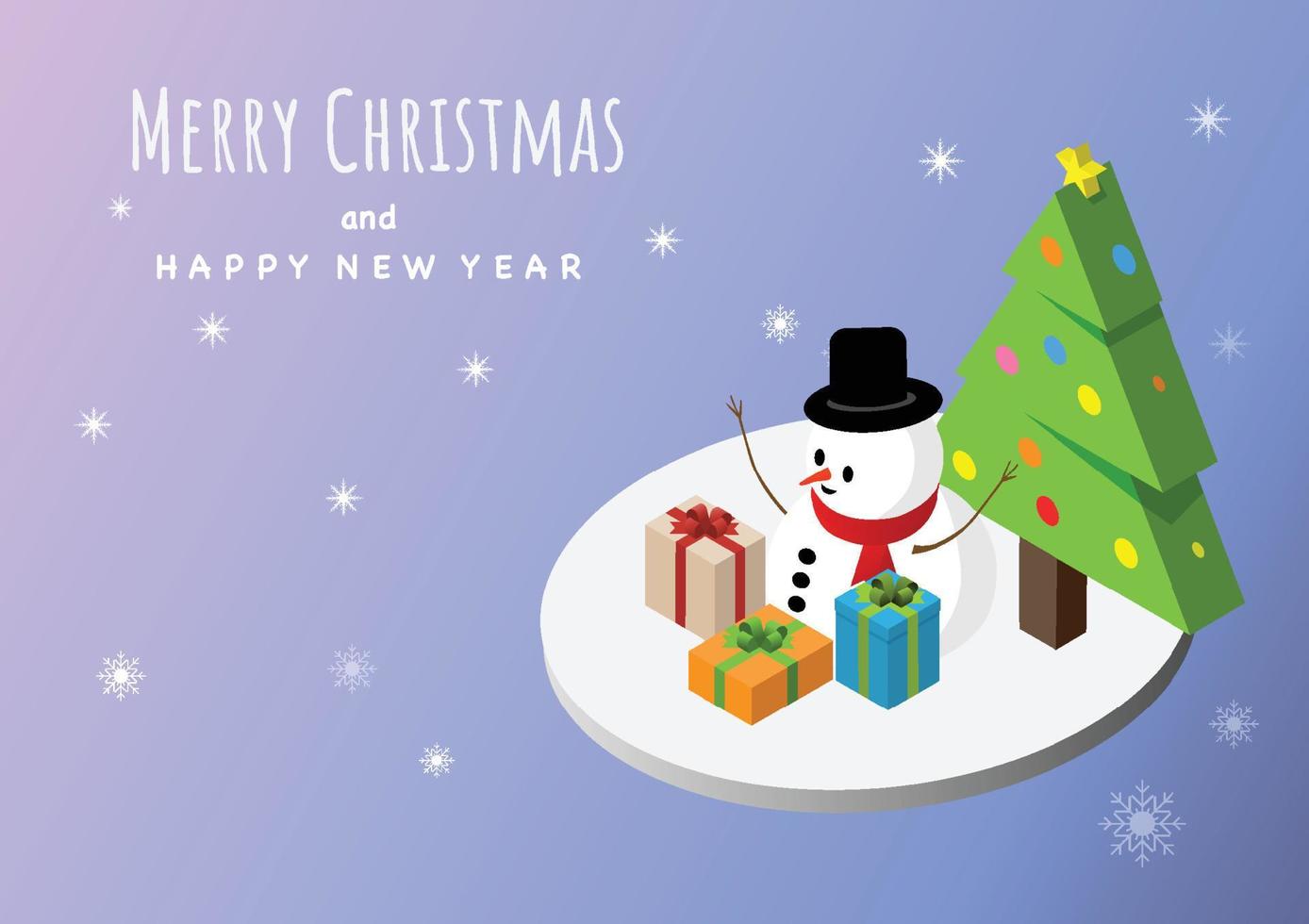 Isometric illustration snowman and Christmas gifts vector