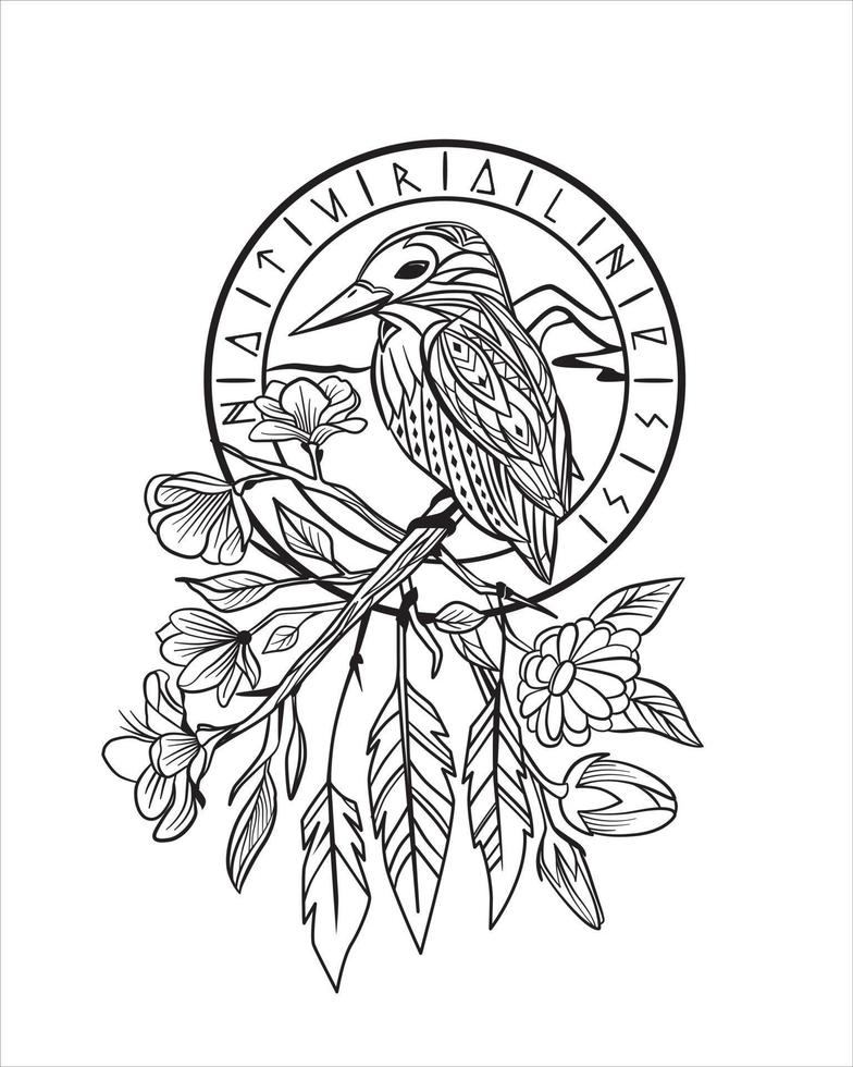 vector illustration of birds and flowers
