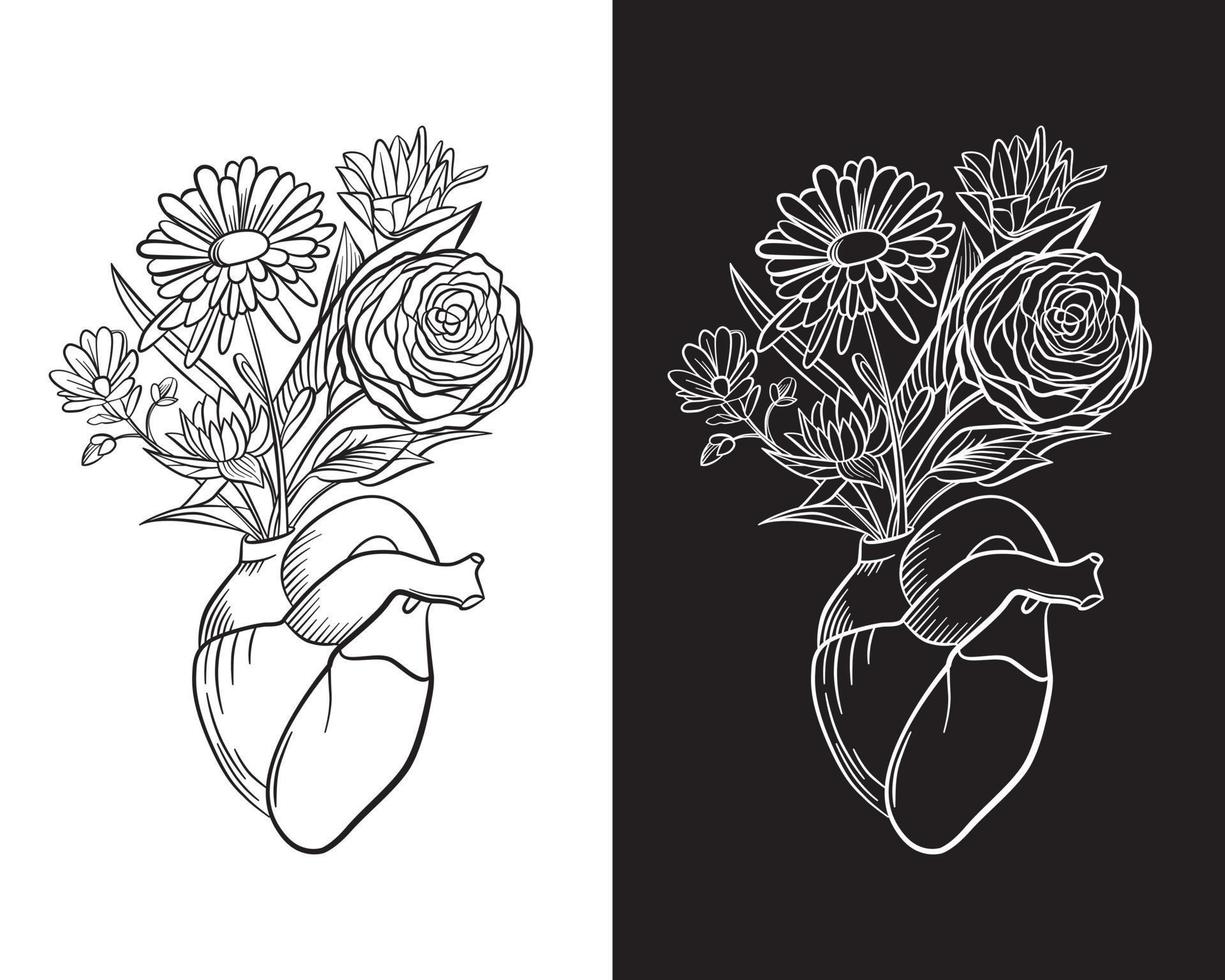 vector illustration of a heart in the form of a flower vase