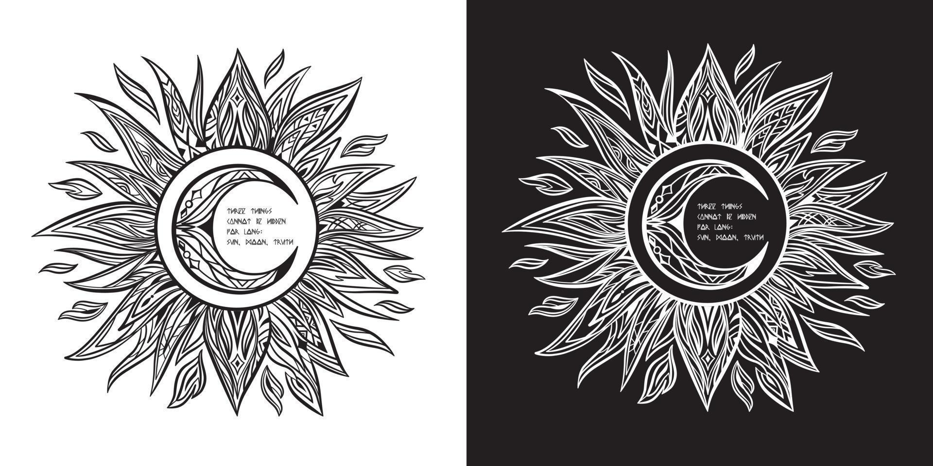 vector drawing of the sun black and white line graphics, rays of the sun