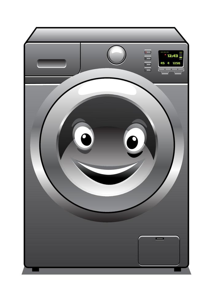 linda lavadora plateada con carita feliz vector