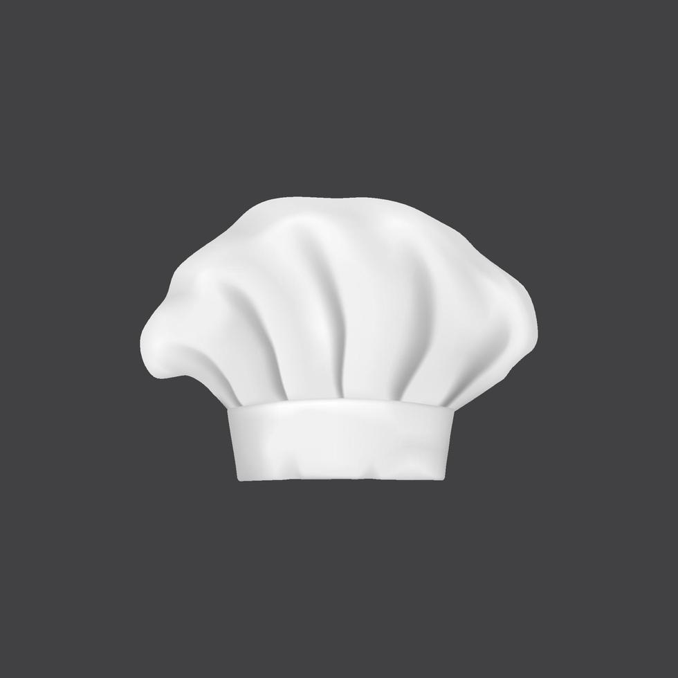 sombrero de chef realista, gorra de cocinero y toque blanco de panadero vector