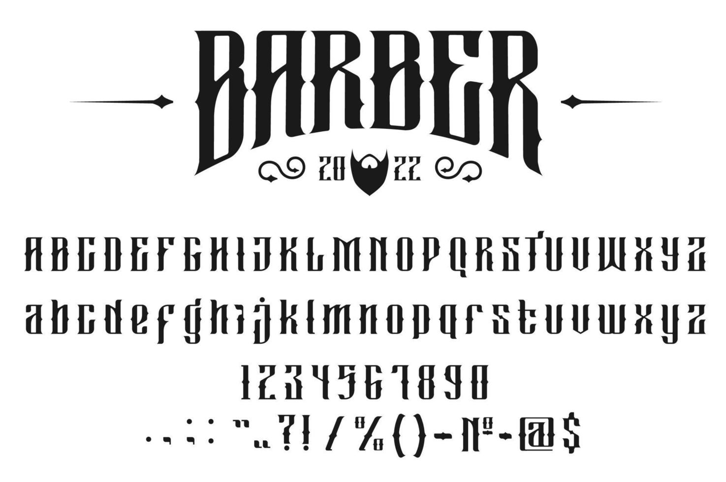 Barber shop old font, vintage type alphabet vector