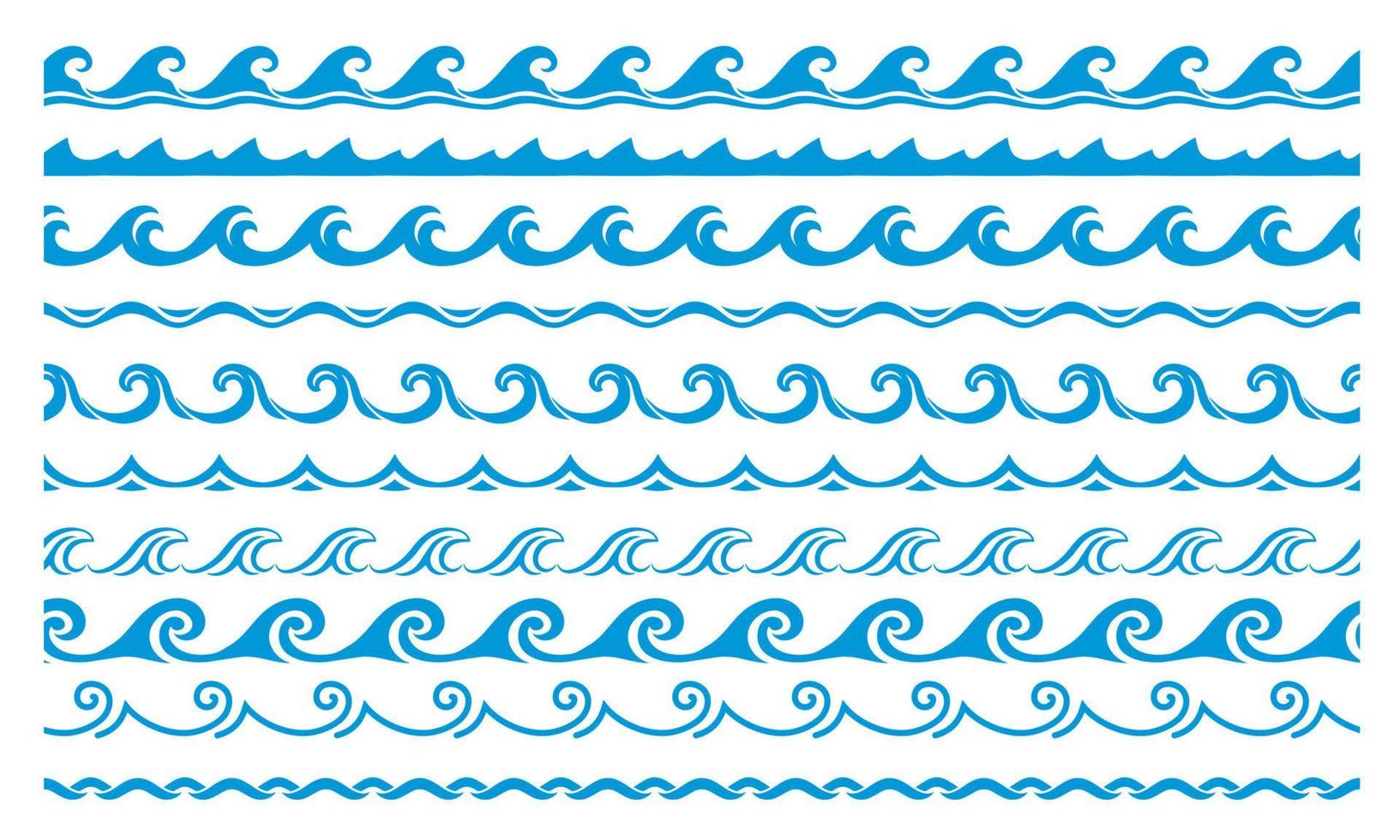 Sea and ocean blue wave line, water borders vector