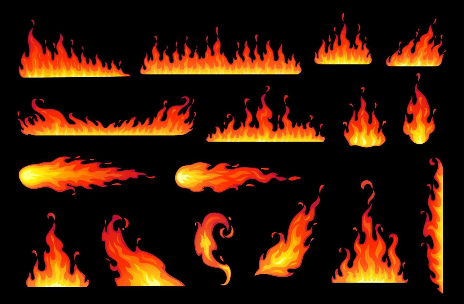 Cartoon bonfire, fireplace isolated fire flame set vector