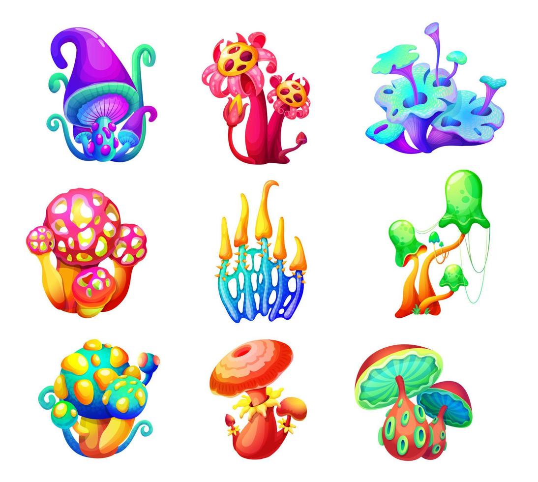 Magic fairy cartoon mushrooms of fantasy forest vector