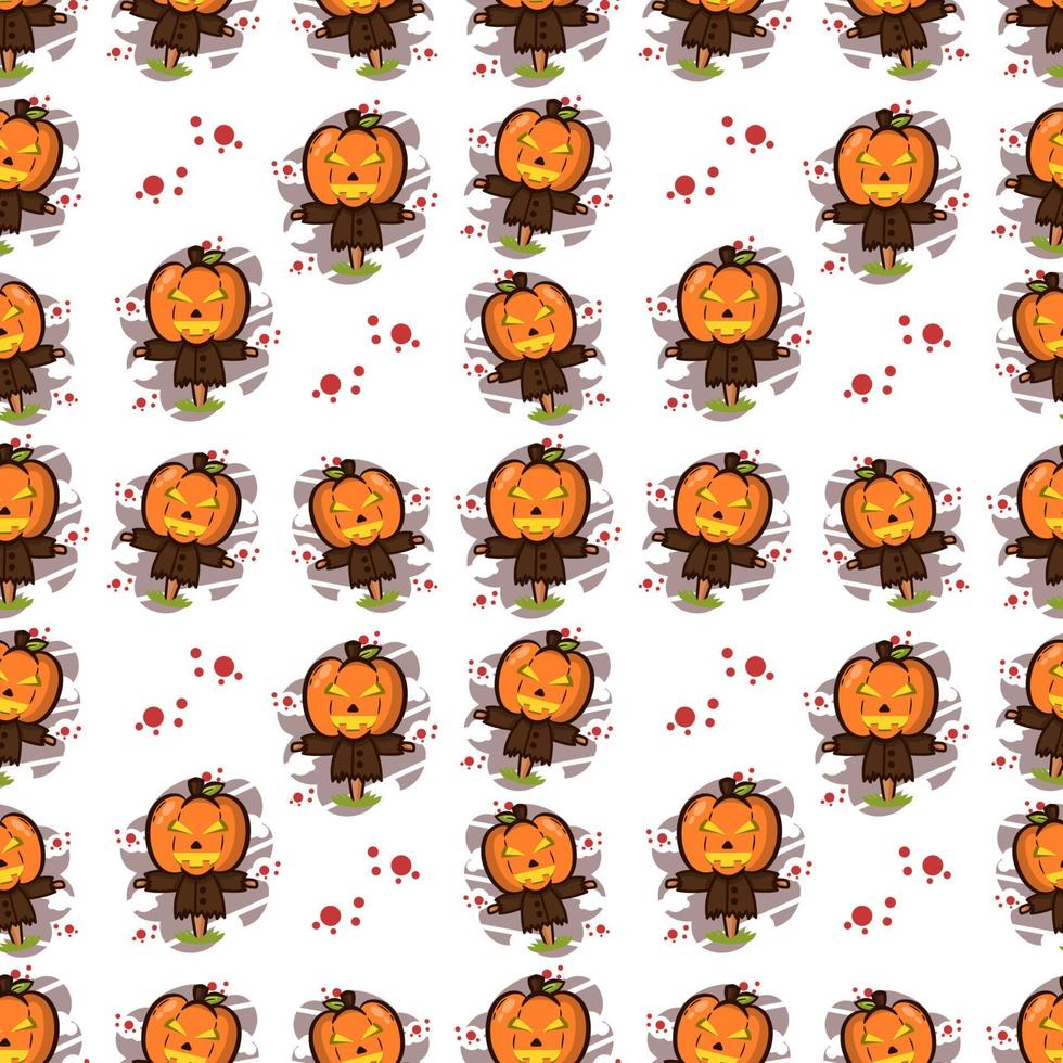 seamless pattern pumpkin head doll illustration vector