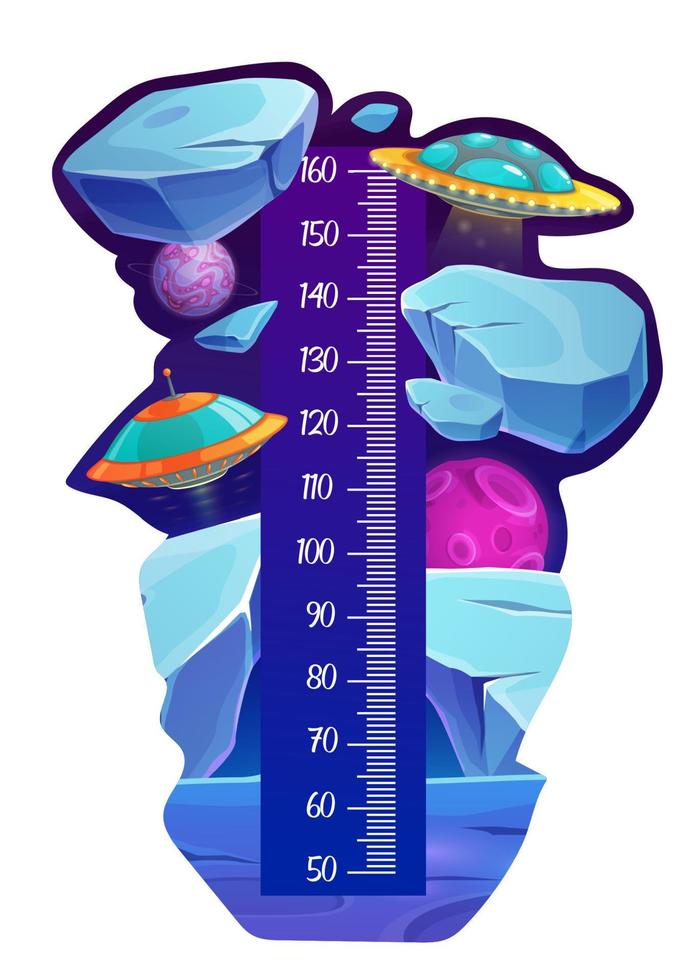 Space planet surface and UFO on kids height chart vector