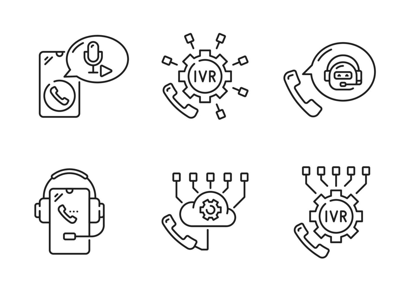 iconos de línea ivr, sistema de respuesta de voz interactivo vector