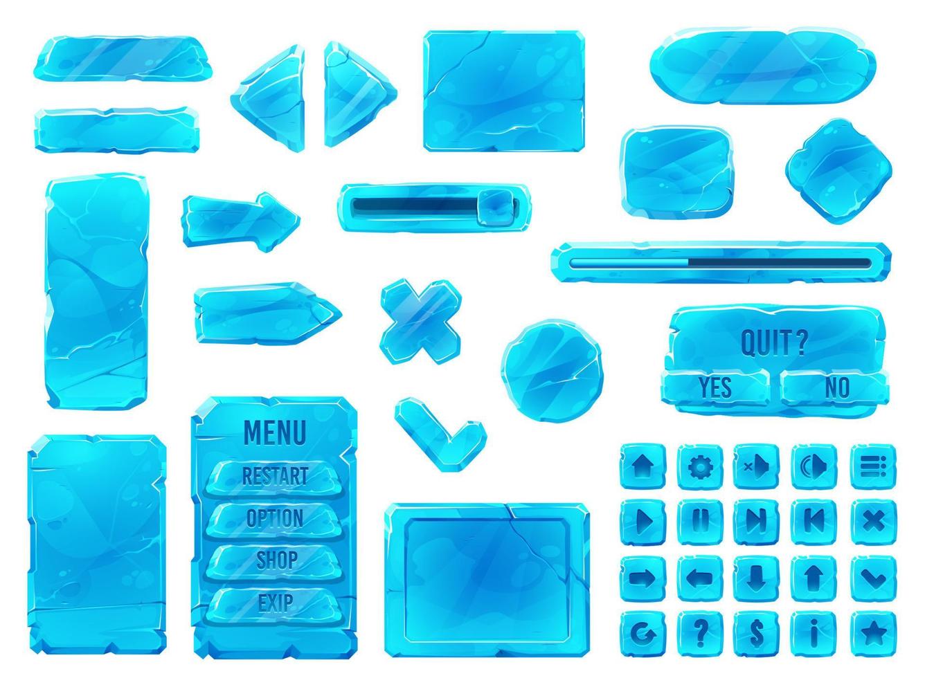 Ice crystal buttons, cartoon interface game UI GUI vector