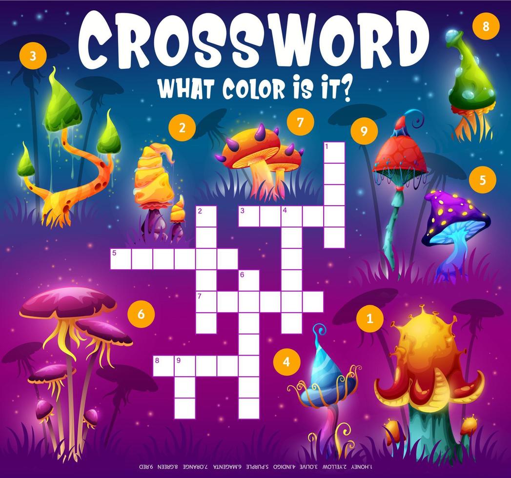 Crossword grid with find mushroom cap color game vector