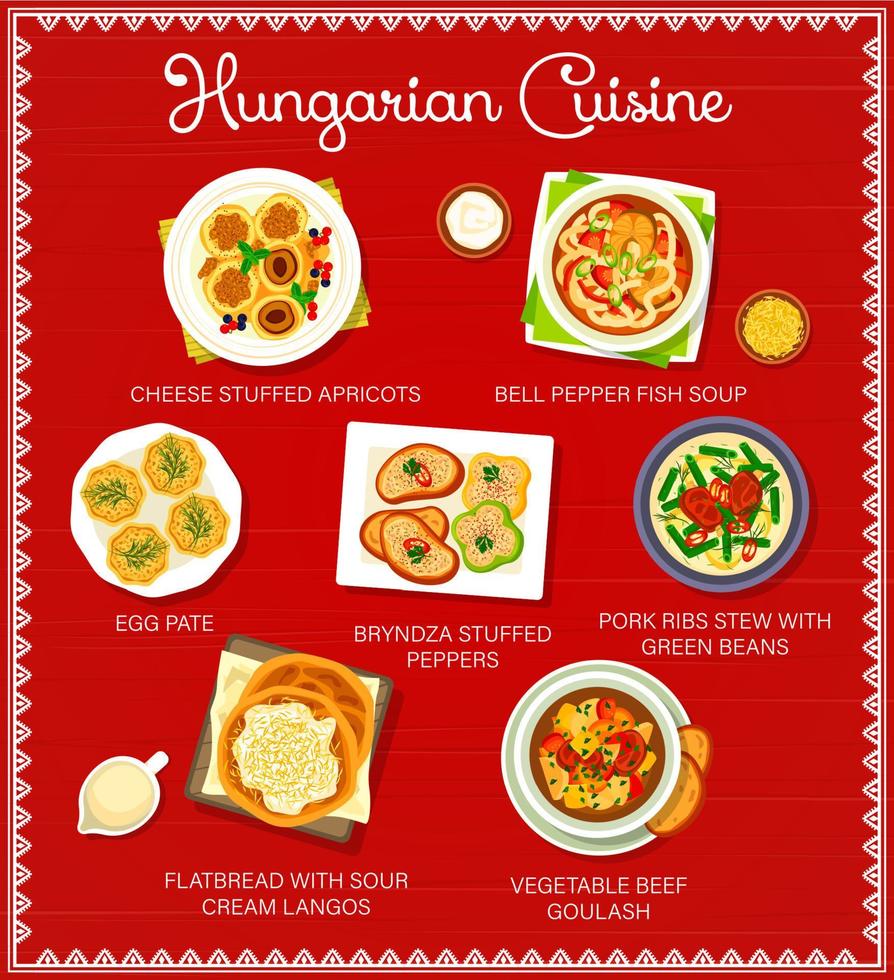 Hungarian food restaurant dishes menu design vector