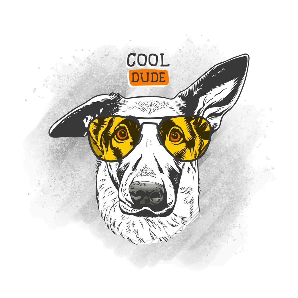 ilustración de un perro lindo y genial con gafas amarillas vector