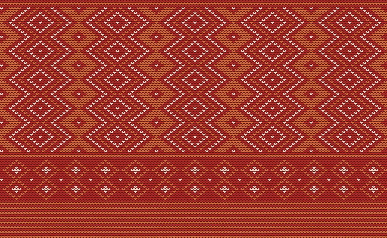 Red and Orange Embroidery Pattern, Knitted Style Background, Vector Graphic Continuous texture