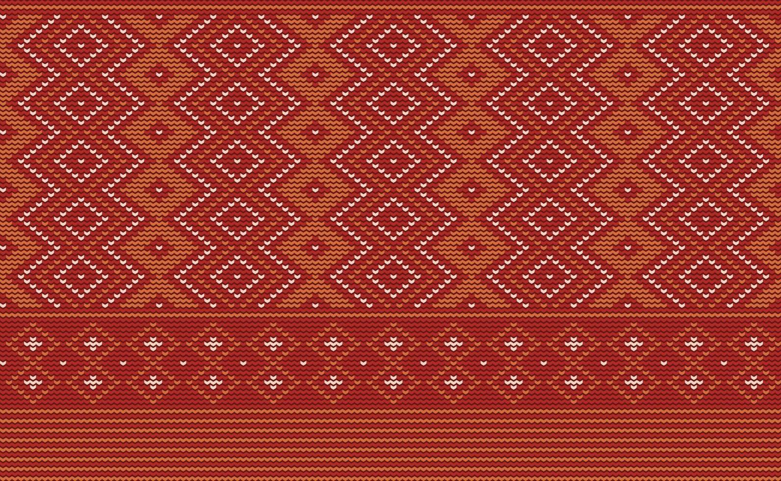 Red and Orange Embroidery Pattern, Knitted Style Background, Vector Graphic Continuous texture