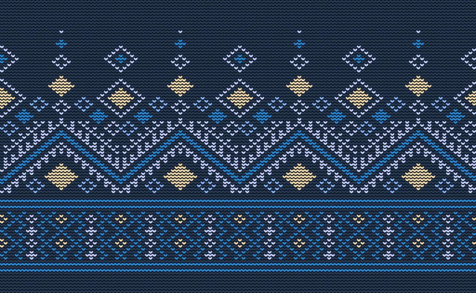 Blue and Yellow Knitted Pattern Vector, Embroidery Repeat Background, Fabric Craft seamless vector