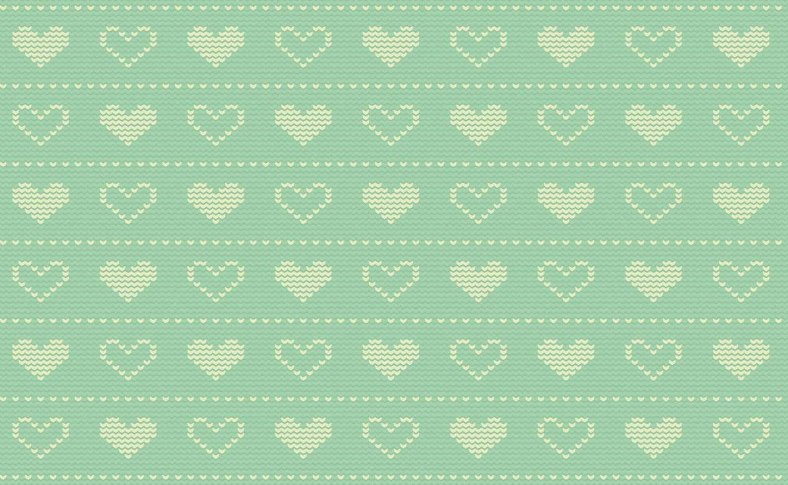 Heart Knit Pattern Vector, Light Green Embroidery Background, Handcraft Endless design vector
