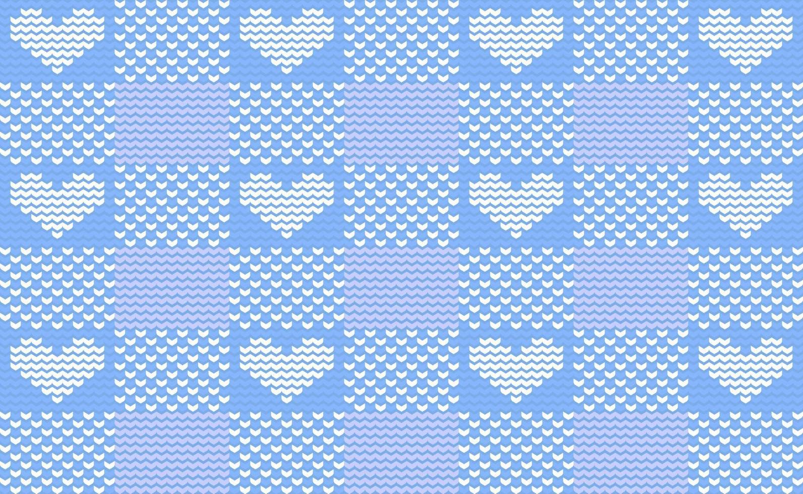 White Heart Knit Pattern Vector, Blue Embroidery Crochet Background, Cross Stitch texture vector