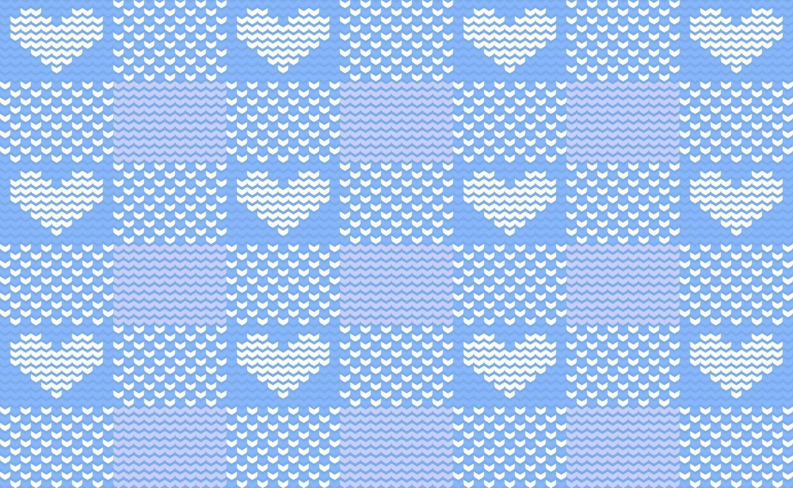 vector de patrón de punto de corazón blanco, fondo de ganchillo de bordado azul, textura de punto de cruz