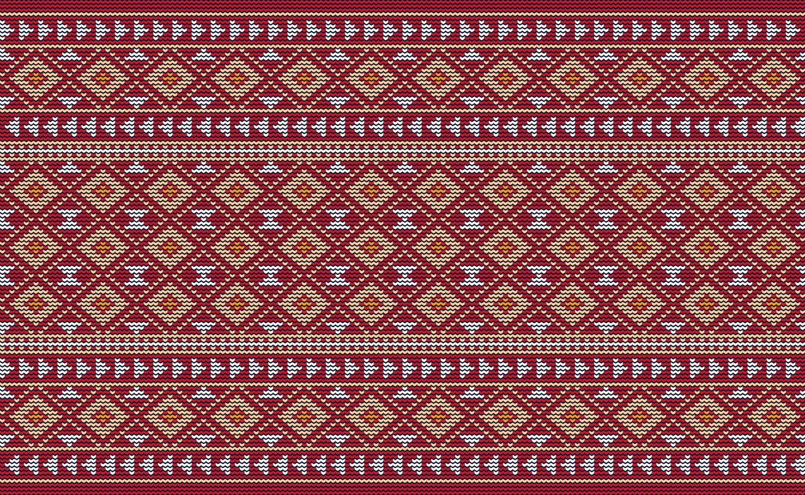 Red and White Embroidery Pattern, Knitted Decorative Background, Vector Fashion Antique wallpaper