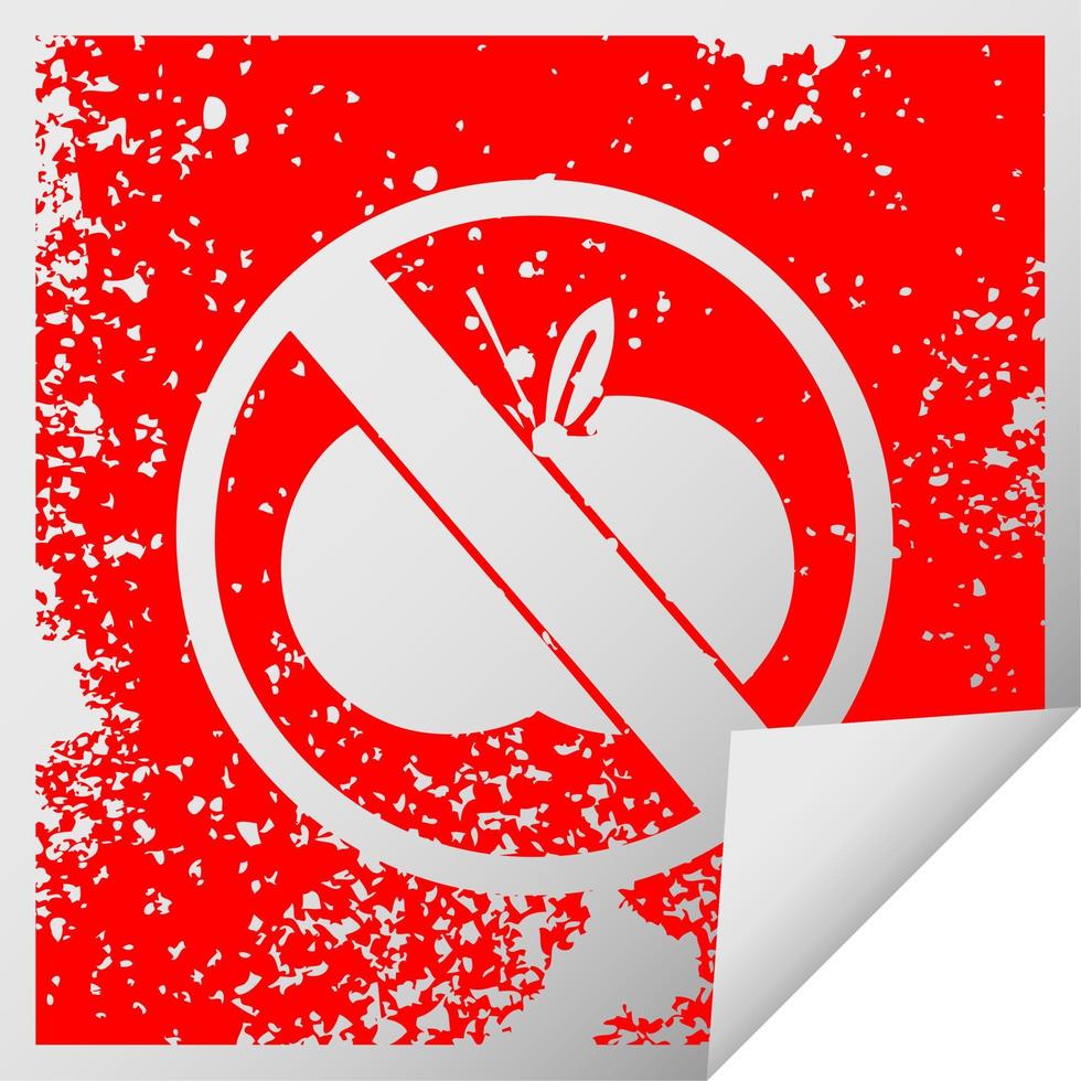 distressed square peeling sticker symbol no fruit allowed sign vector