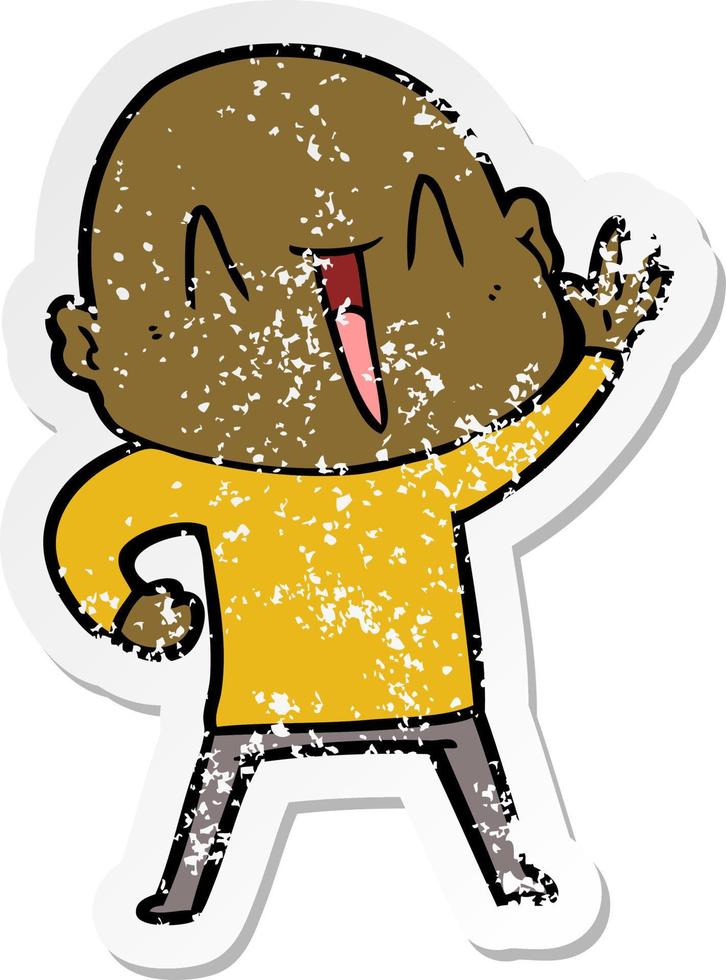 distressed sticker of a happy cartoon bald man vector