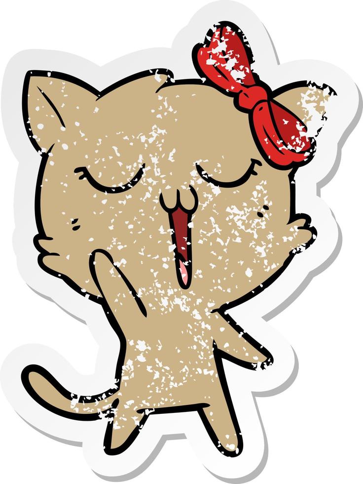 distressed sticker of a cartoon cat vector