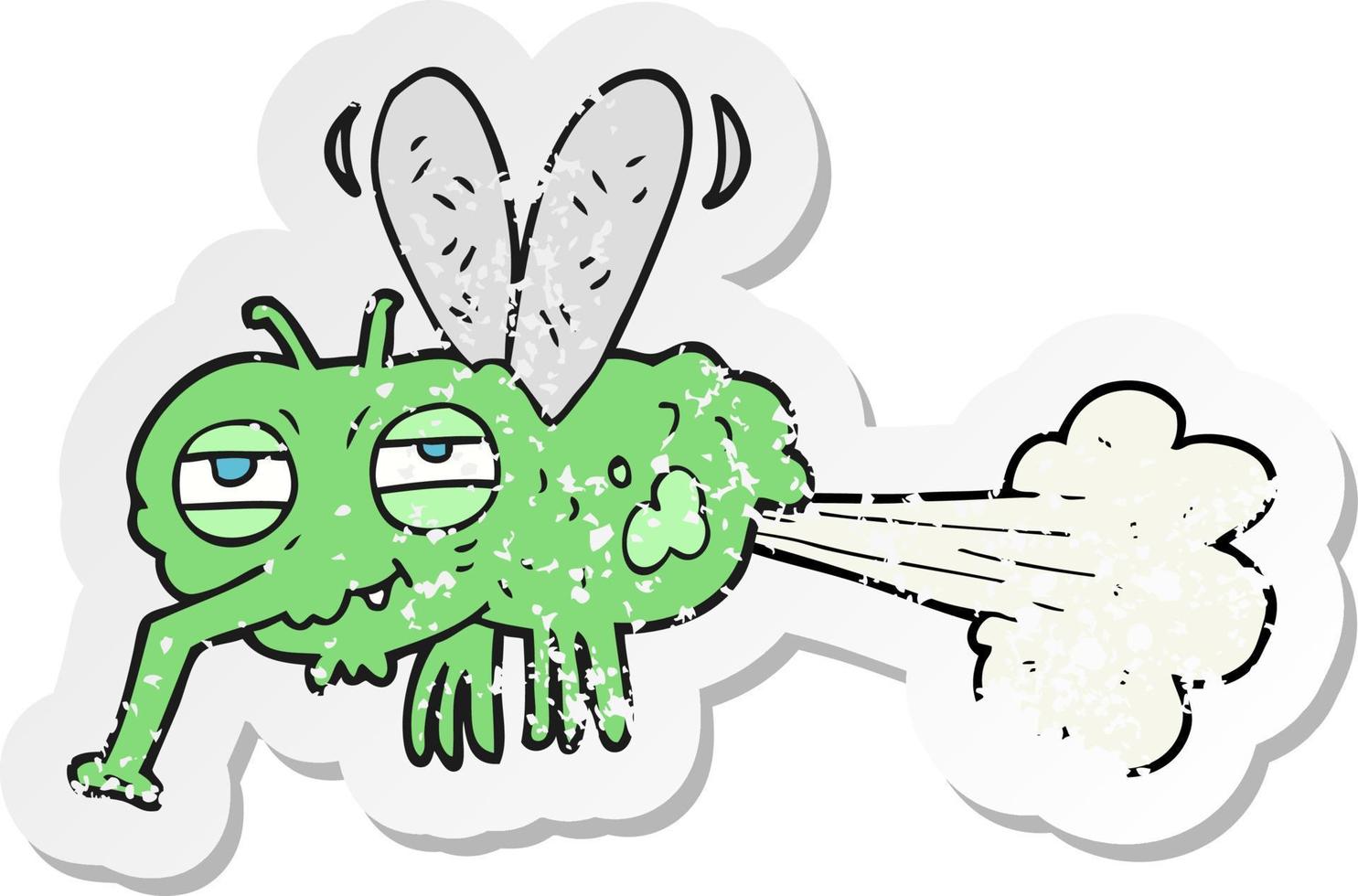 pegatina retro angustiada de una mosca tirando pedos asquerosos de dibujos animados vector