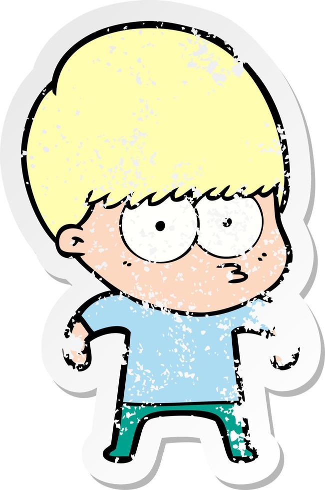 distressed sticker of a nervous cartoon boy vector