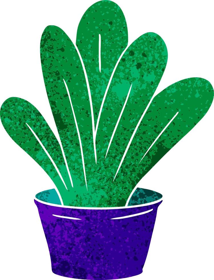 garabato de dibujos animados retro de una planta de interior verde vector