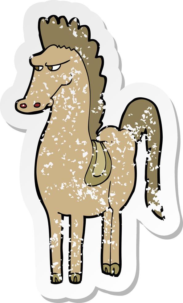 retro distressed sticker of a cartoon horse vector