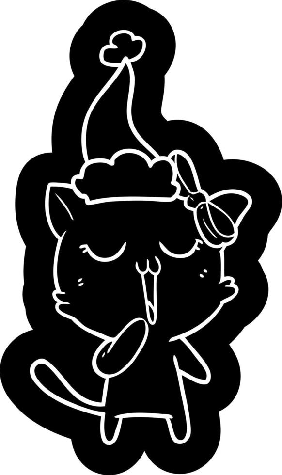 cartoon icon of a cat wearing santa hat vector