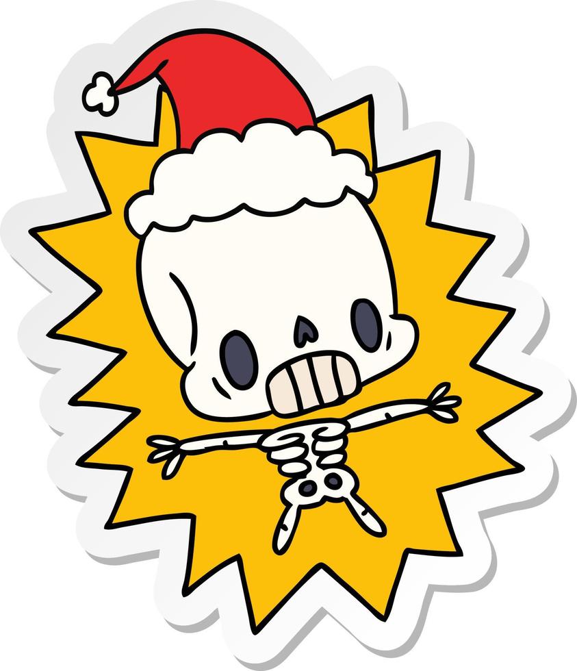 christmas sticker cartoon of kawaii skeleton vector