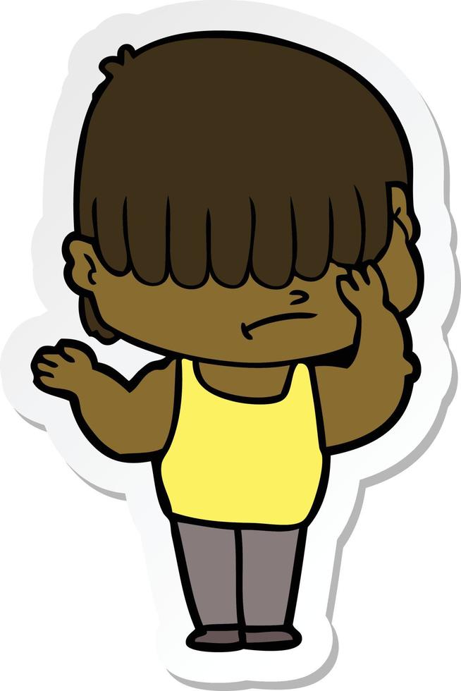 sticker of a cartoon boy with untidy hair vector