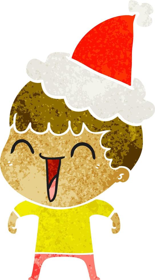 dibujos animados retro de un hombre feliz con sombrero de santa vector