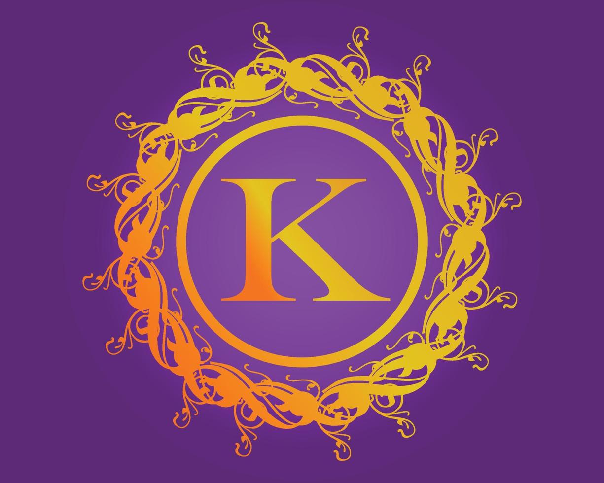 Golden flower logo design with letter K. Luxury gold emblem, brand or company name. Round floral icon for jewelry salon, boutique, cosmetics store, shop vector
