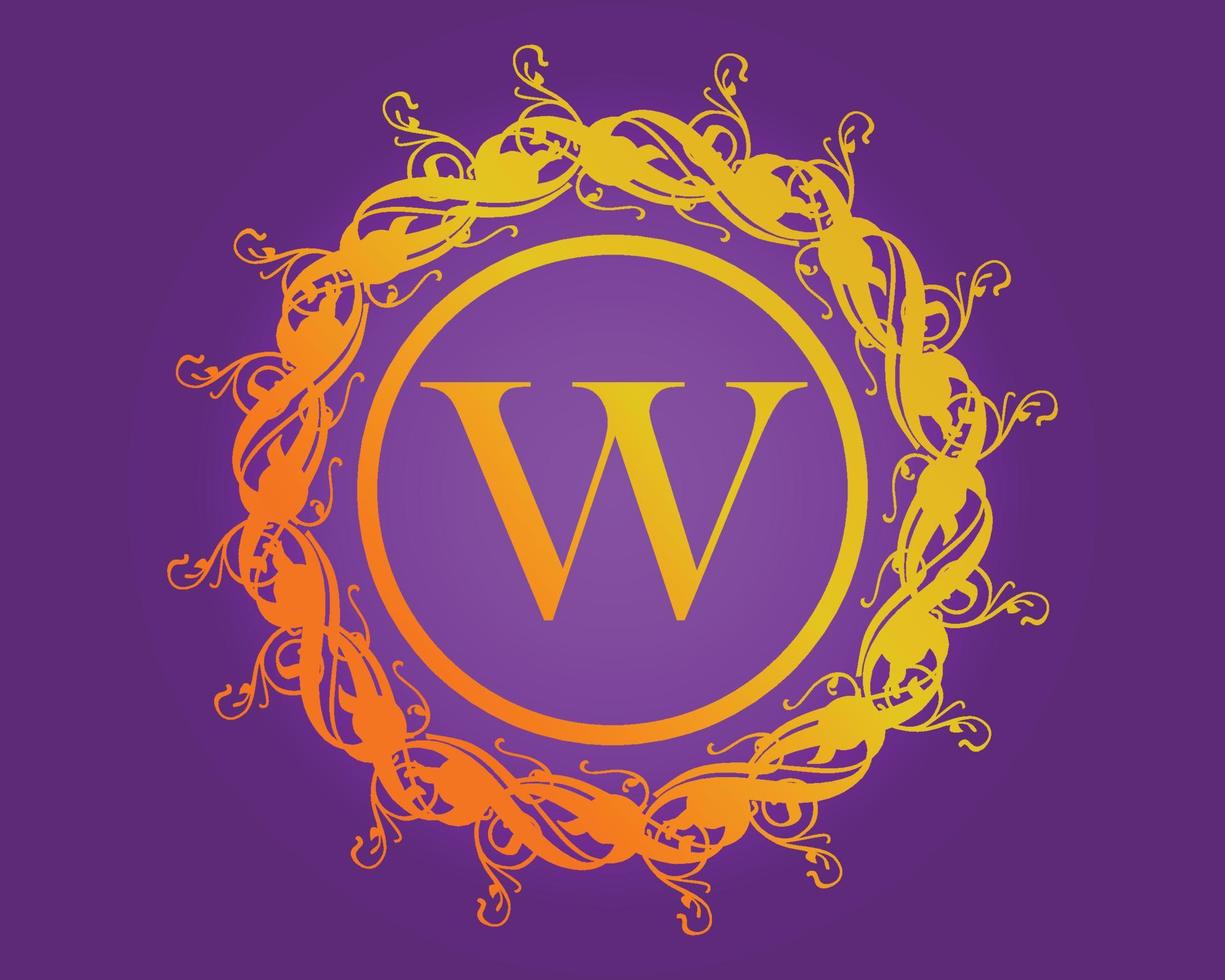 Golden flower logo design with letter W. Luxury gold emblem, brand or company name. Round floral icon for jewelry salon, boutique, cosmetics store, shop vector