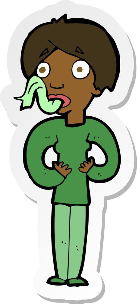 sticker of a cartoon woman sticking out tongue vector