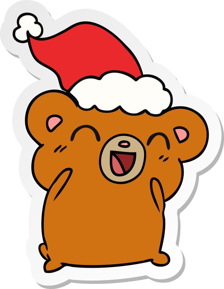 pegatina navideña caricatura de oso kawaii vector