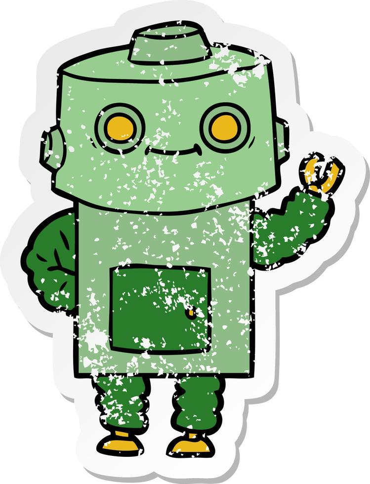 distressed sticker of a cartoon robot vector