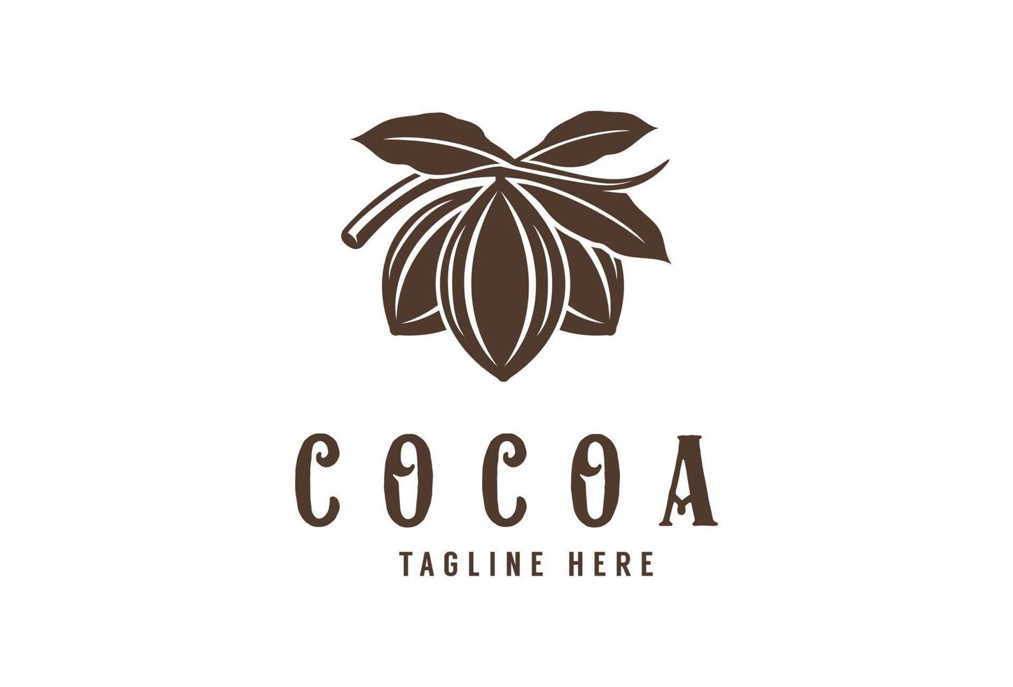 logotipo de rama de cacao vintage, grano de cacao, plantilla de vector de icono de logotipo de planta de cacao
