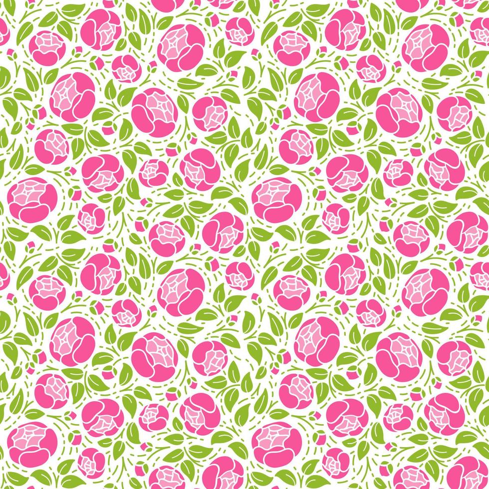 Seamless patterns with green branches and with pink roses vector