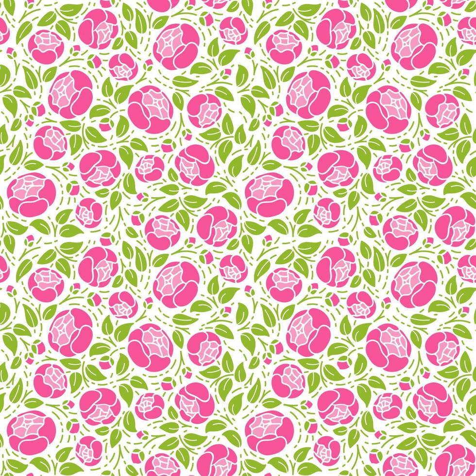 Seamless patterns with green branches and with pink roses vector