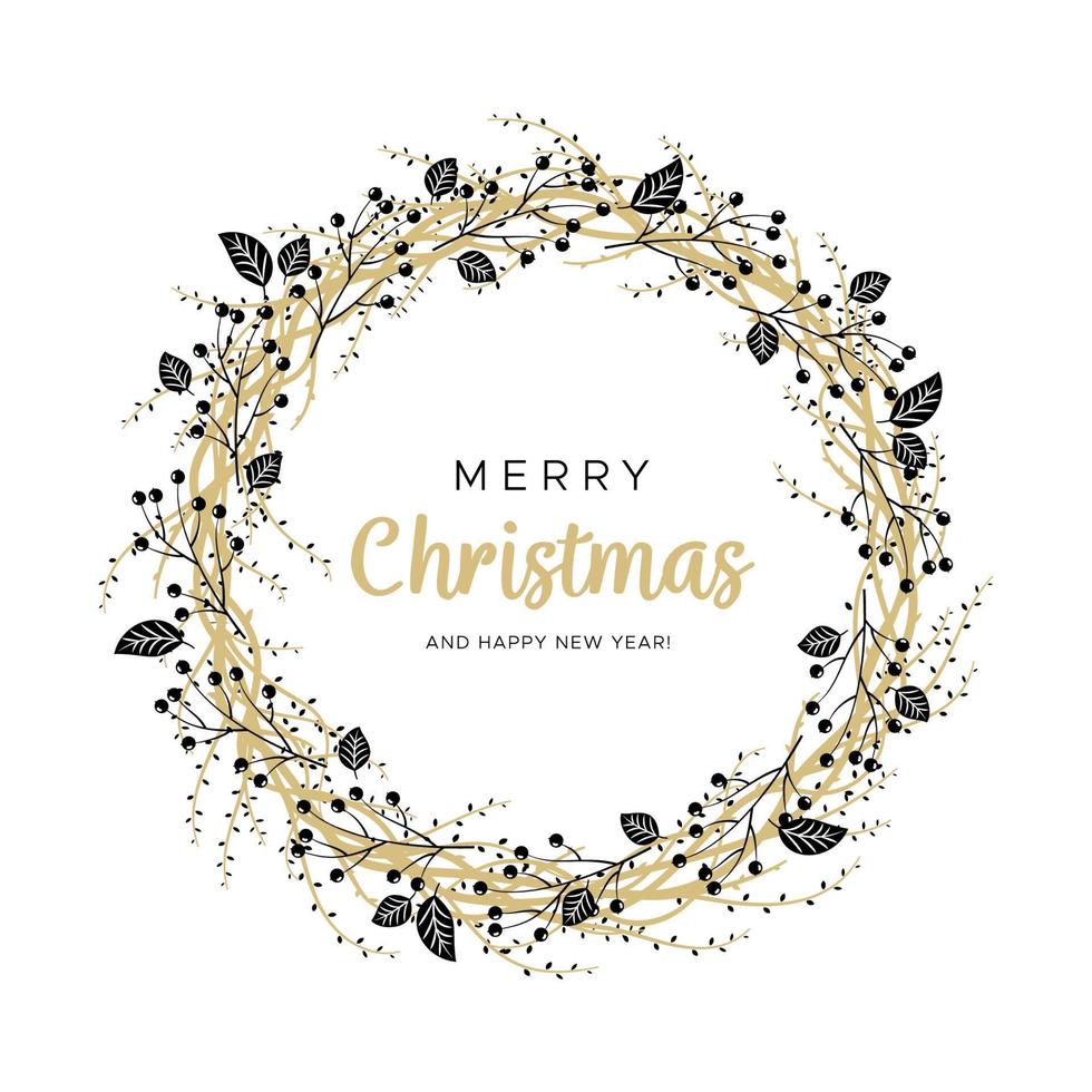 Christmas wreath with black and gold branches. Unique design for your greeting cards, banners, flyers vector