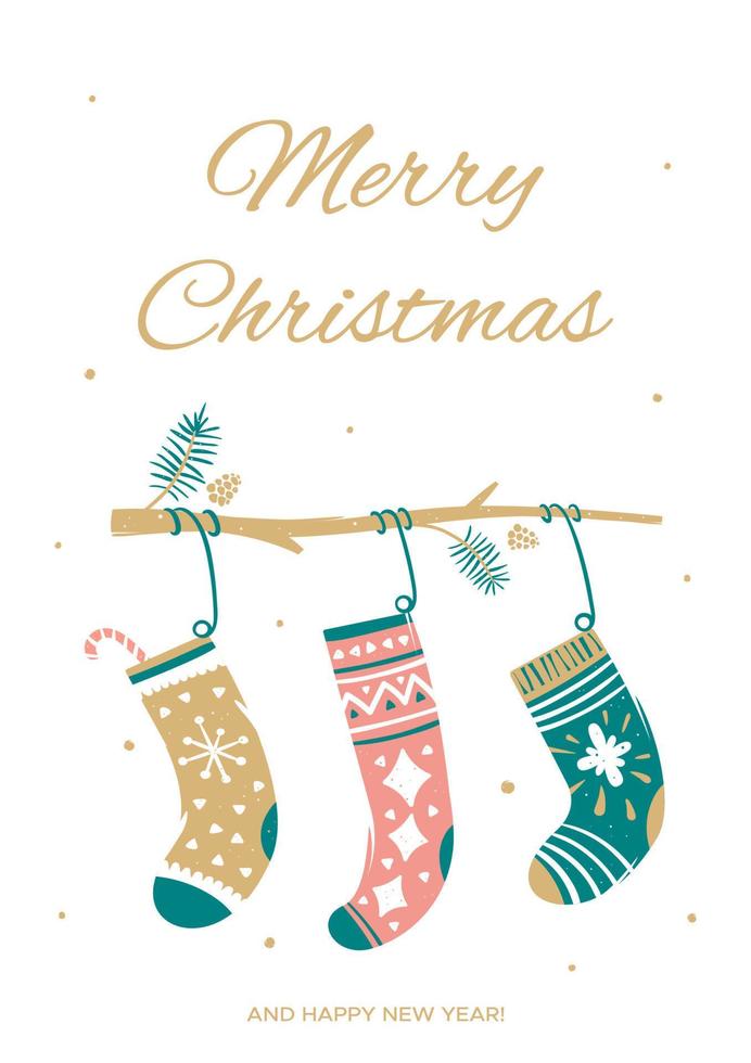 Greeting card with Christmas socks vector