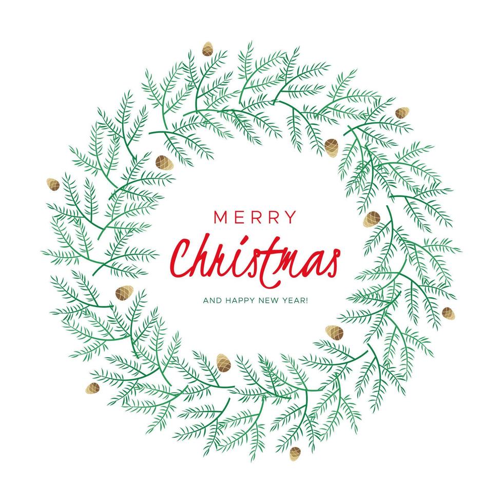 Christmas wreath with pine branches and fir cones. Round frame for winter design vector