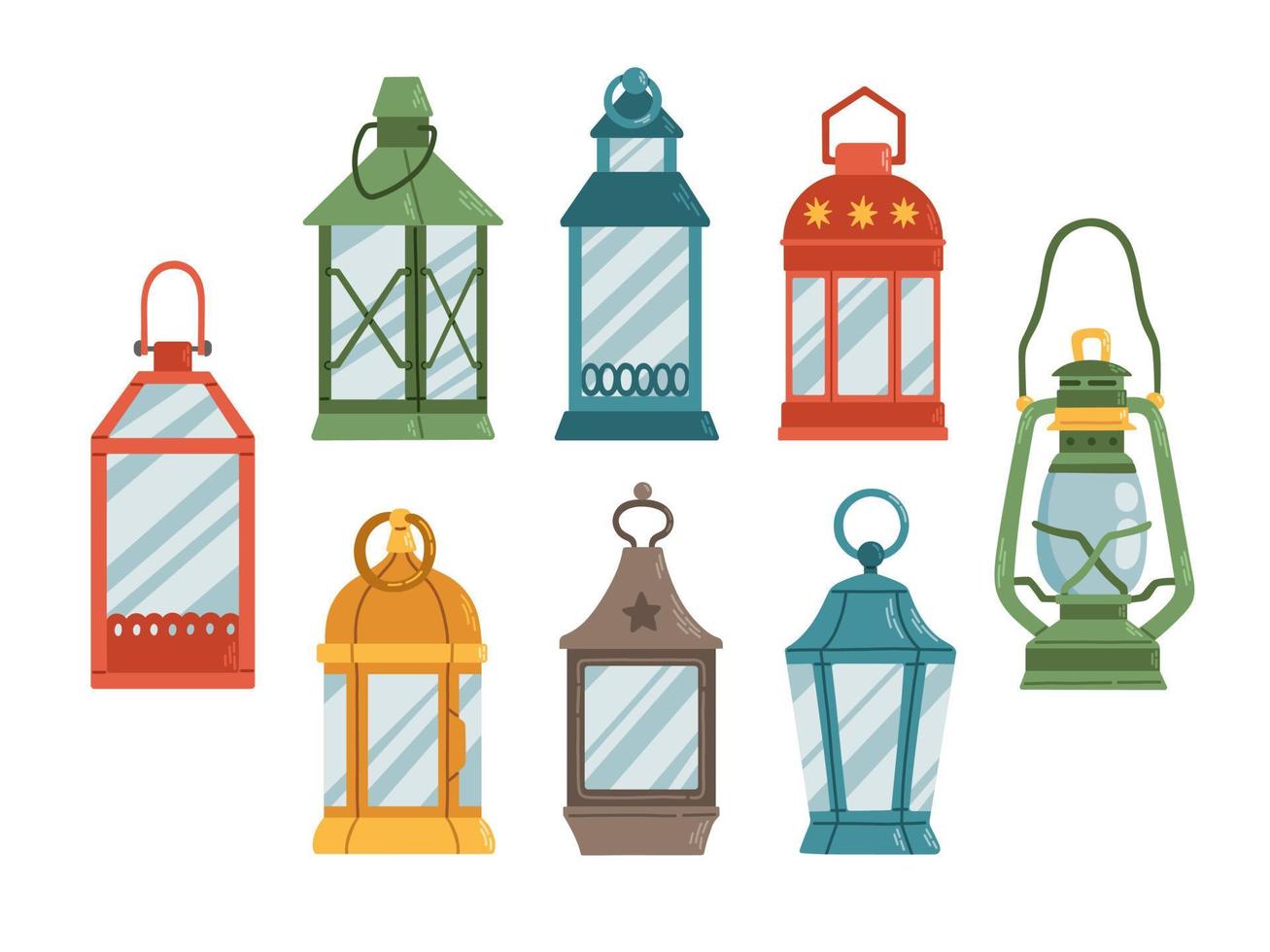 Christmas lantern set flat design vector isolated illustration