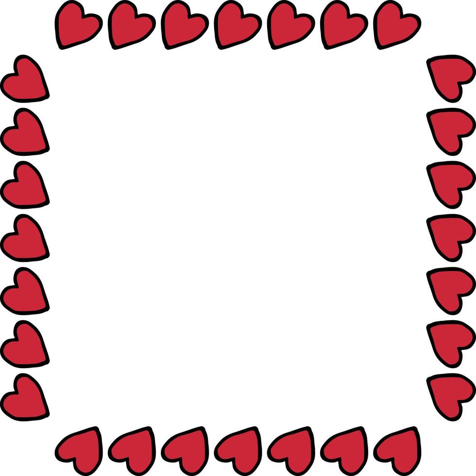 Square frame with cute red hearts on white background. Vector image.