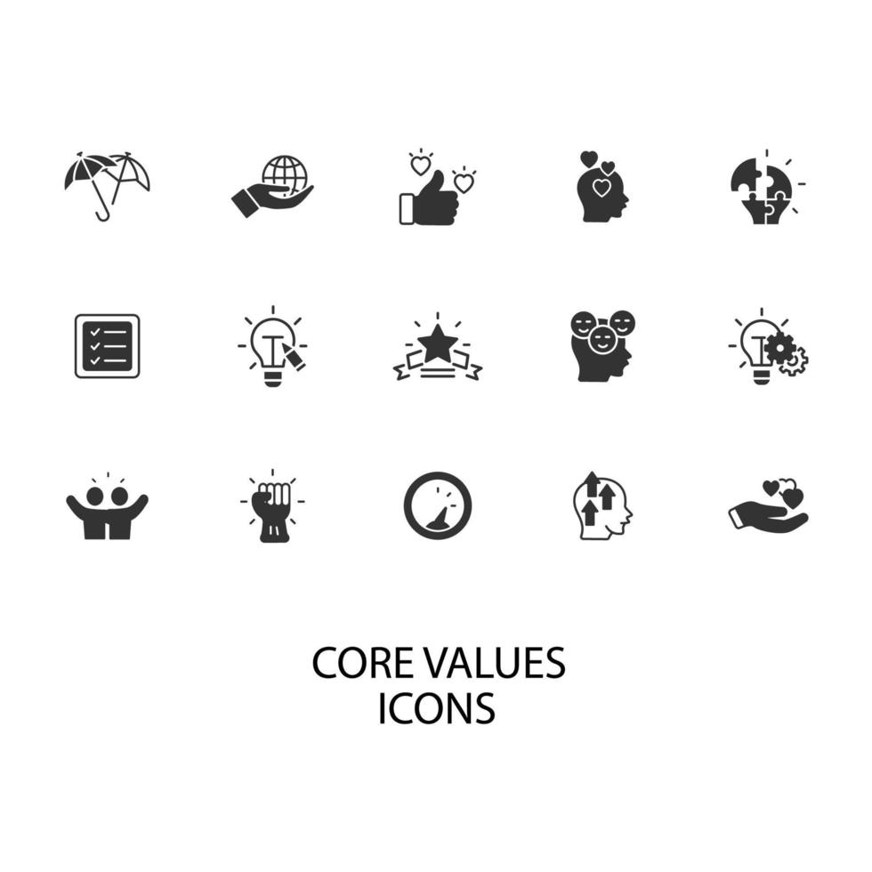 conjunto de iconos de valores fundamentales. valores centrales paquete de elementos de vector de símbolo para web de infografía